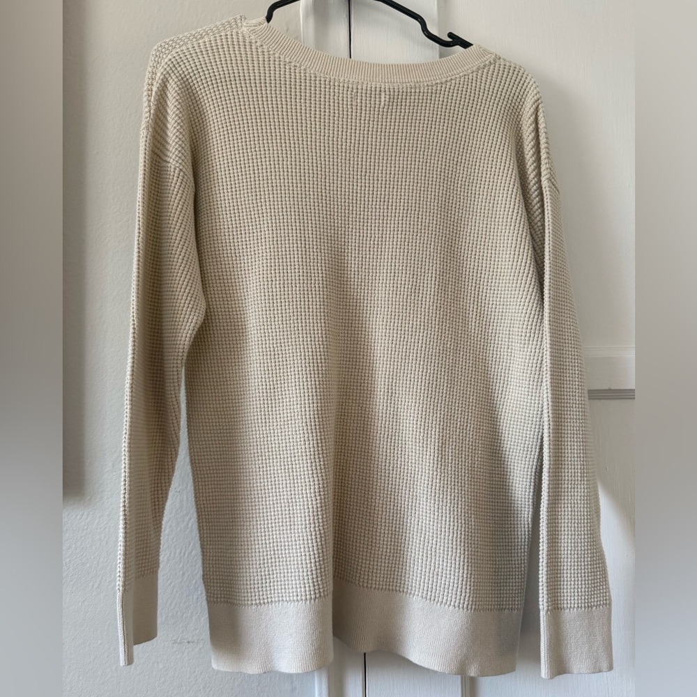 L.L.Bean Sunwashed Waffle Knit Pullover Natural Women’s Large Cozy Casual - Picture 3 of 4